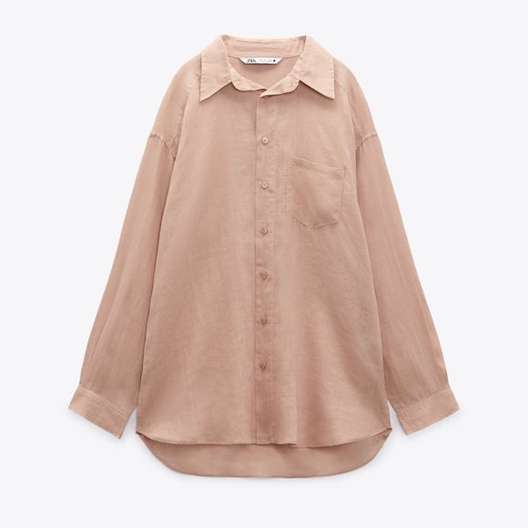 NWT ZARA OVERSIZED RAMIE SHIRT BEIGE-PINK - Picture 8 of 8